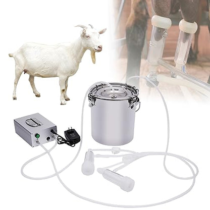 Electric Cow Milking Machine 5L Automatic Goat Milking Machine, Portable Pulsation Vacuum Pump Milker Machine for Cows, Goats, Sheep w/Auto Stop Valve, Stainless Steel Bucket, 2 Teat Cups