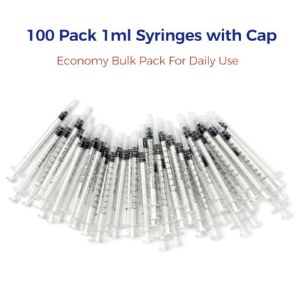 100 Pack 1ml Syringes with Cap, Oral Syringe No Needle for Colostrum & Pets