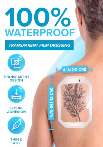 Transparent Film Dressing, Waterproof Bandages 4x4.75 | 50-Pack | FSA&HSA | occlusive dressing & wound cover for showering, swimming - tattoo aftercare protection film, transdermal patch, IV cover PICC - size: 4x4.75 50ct