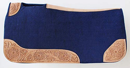30"x 30" Horse SADDLE PAD Western Contoured Wool Felt Moisture Wicking 39RT - color: Navy Tan Leather, size: 30" Spine x 15" Drop, 3/4" Thick