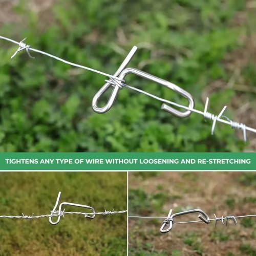Fence Wire Tightener - 1/6" Barb Wire Fence Tools 50 Packs for Repairing & Tightening Family Garden, Farm, Garden, Ranch, and Outdoor Fencing with Tighteners Handle