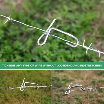 Fence Wire Tightener - 1/6" Barb Wire Fence Tools 50 Packs for Repairing & Tightening Family Garden, Farm, Garden, Ranch, and Outdoor Fencing with Tighteners Handle