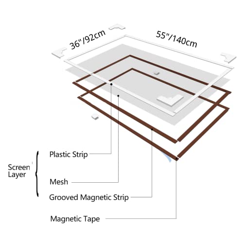 NeatiEase Adjustable DIY Magnetic Window Screen Max 55InchH x 36InchW Fits Any Size Smaller with White Frame Fiberglass Mesh - size: 55"x36"