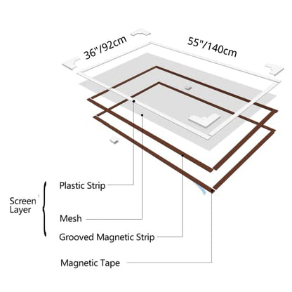 NeatiEase Adjustable DIY Magnetic Window Screen Max 55InchH x 36InchW Fits Any Size Smaller with White Frame Fiberglass Mesh - size: 55"x36"
