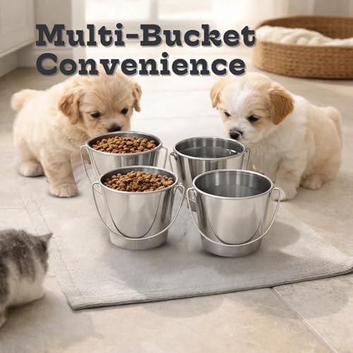 1 Qt Stainless Steel Hanging Water Bucket with Handle, 4-Pack - size: 1 Quart (Pack of 4)