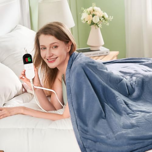 Electric Heated Blanket Queen 84"x90", 8 Heat leavls and 1-8H Auto Off | Fast Heating, Over-Heat Protection&ETL Certification, Soft Flannel Sherpa, Machine Washable, Suitable for Bed and Sofa - color: Blue, size: Queen-84" x 90"