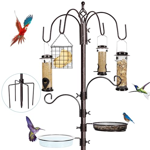 YINGYM 6-Hook Bird Feeding Station, 94 Inch Bird Feeder Pole for Outdoors - size: 94 Inches without Squirrel Baffle