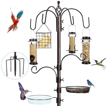 YINGYM 6-Hook Bird Feeding Station, 94 Inch Bird Feeder Pole for Outdoors - size: 94 Inches without Squirrel Baffle