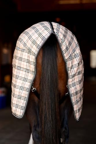 TuffRider Comfy Standard Neck Medium Weight Stable Blanket- 1200D, 200 GSM- Beige and Black Plaid- 84 - size: 84