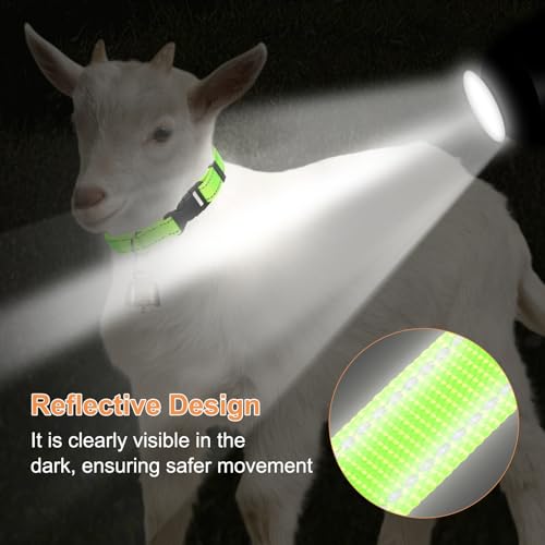 M METERXITY 6-Pack Reflective Goat Collars with Bells, 13.8"-20.5" Polyester Adjustable Pet Collar with Anti-Lost Grazing Copper Bell for Small Farm Animal/Sheep/Cow/Goat [Green] - color: Green