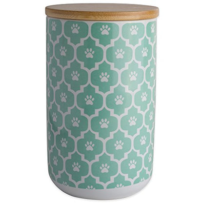 Bone Dry Lattice Pet Treat Jar with Bamboo Lid, Dishwasher Safe, Canister, 4x6.5", Aqua - color: Aqua, size: Treat Canister, 4 x 6.5 in (Pack of 1)