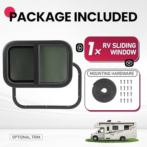Wutist 21" W x 14" H RV Window Teardrop w/Trim Ring & Mesh Screen Tinted - size: 1Pcs