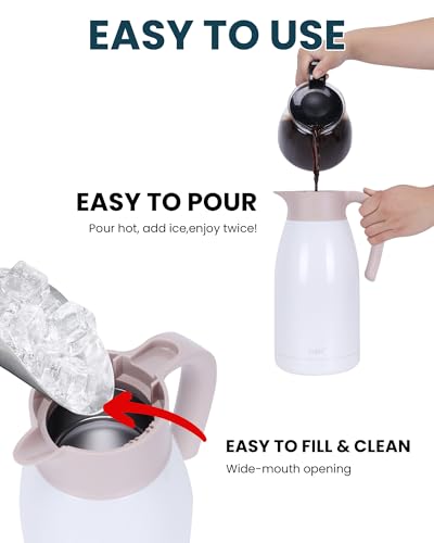 GiNT 1.9L / 64Oz Thermal Coffee Carafe, Insulated Stainless Steel Coffee Carafes for Keeping Hot/Double Walled Vacuum Thermal Carafe (White) - color: White, size: 64.2 Ounces