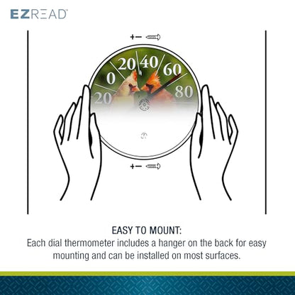 EZREAD Hanging Dial Thermometer 840-1211 Weather Thermometers for Indoor and Outdoor Use, Large 12.5 Inch Diameter, Easy to Read Numbers, Cardinal - color: Summer Cardinal