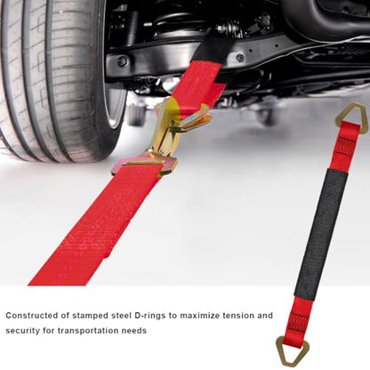 2" × 29" Premium Axle Tie Down Strap with D Rings, Heavy Duty Auto Axle Straps with Protective Sleeves 6614 Lb. Capacity, Adjustable Tire Strap Tie Down for Securing Car Transport (Red) - color: Red