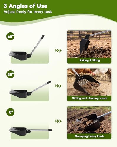 PawGiant 2-in-1 Chicken Poop Scooper & Rake, 12" Metal Coop Shovel