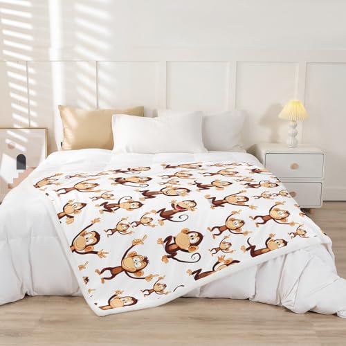 Feelyou Monkey Sherpa Blanket Cartoon Animal Pattern Throw Blanket Cute Monkey Plush Blankets and Throws for Kids Boys Girls 50" x 60" - color: Multi 02, size: 50" x 60"