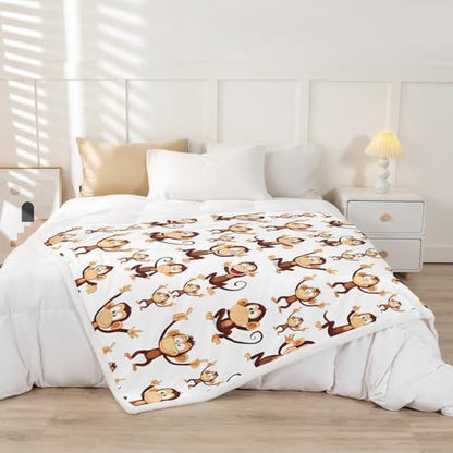 Feelyou Monkey Sherpa Blanket Cartoon Animal Pattern Throw Blanket Cute Monkey Plush Blankets and Throws for Kids Boys Girls 50" x 60" - color: Multi 02, size: 50" x 60"