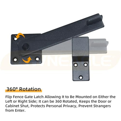 2 Pack 6" Flip Gate Latch – 360-Degree Rotation Barn Door Latch - color: 2 Pack 6" Flip Gate Latch