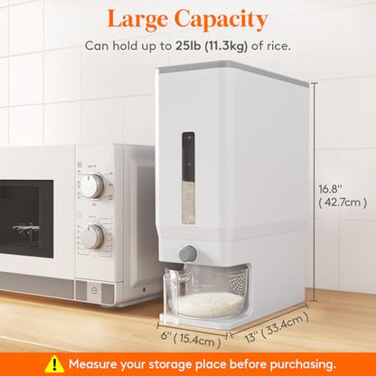 Lifewit Rice Dispenser 25 Lbs, Airtight Storage with Measuring Cup, White - color: White