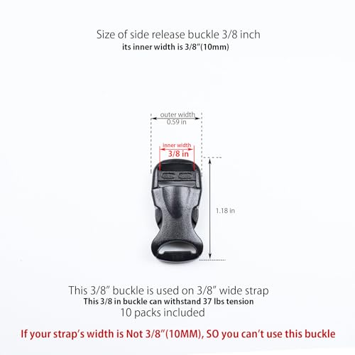 Quick Side Release Buckle, Heavy Duty Plastic Snap Buckle Clip Clasp Fasteners for Backpack Strap - style: 3/8"(10mm) - 10 Pieces