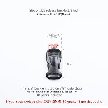 Quick Side Release Buckle, Heavy Duty Plastic Snap Buckle Clip Clasp Fasteners for Backpack Strap - style: 3/8"(10mm) - 10 Pieces