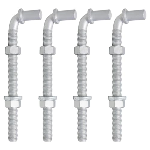 4Pcs 8inch J-Bolt Post Gate Hinge, Heavy Duty J-Bolt Gate Hinge with 5/8" Male Hinge Pin for Farm Gate Hardware, Gate Hinges for Metal Gates Nuts & Washers Included