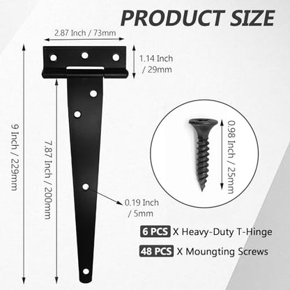 Murtenze Heavy Duty T-Strap Hinge, Black, 8 Inch, 6 pcs - color: Black, size: 8 Inch - 6Pack