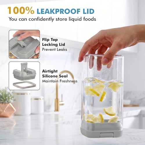 Shazo 6 PC 1.2L Airtight Food Storage Containers with Lids BPA Free Plastic - color: Gray