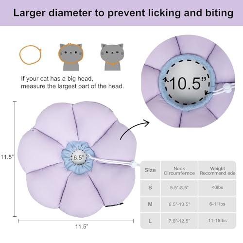 Cat Cone Collar,Cute Waterproof Cat Recovery Collar,Anti-Bite Lick Wound Healing Safety Elizabethan e Collar for Cats,Purple Flower All-Season Style… - color: purple, size: Medium