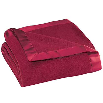 OakRidge Fleece Blanket with Luxurious Satin Binding Edges, Lightweight - color: Burgundy, size: Twin