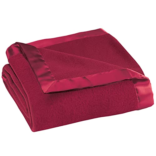 OakRidge Fleece Blanket with Luxurious Satin Binding Edges, Lightweight - color: Burgundy, size: King
