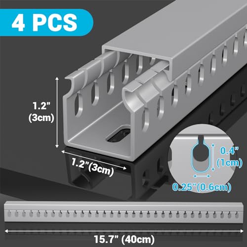 Open Slot Wire Duct Kit, 62.8"(4 x 15.7) Server Rack Cable Management, Cable Management Raceway for Hide Network HDMI VGA Cable, Wiring Raceway Cable Duct, Desk Wire Channel, 4 Pack, Grey - size: Grey-4