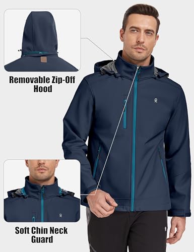 Little Donkey Andy Men’s Removable Hood Softshell Fleece Jacket - color: A.navy, size: X-Large