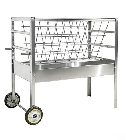 Portable Goat Feeder – Rolling Galvanized Steel Frame, 2 in 1 Hay & Grain Feeder, 30 Lb Unit Weight, Livestock Feeder with Wheels, Great for Sheep, Alpaca & Cattle