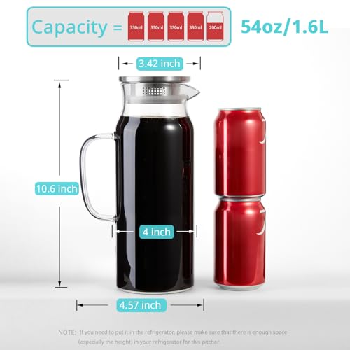 Bivvclaz 2 Pack 1.6 Liter 54 oz Glass Pitcher with Lid and Handle, Glass Carafe Water Pitcher for Hot/Cold Water, Iced Tea, Drinks, Coffee, Juice and Homemade Beverage - color: Clear, size: 54 Ounces (2 Pack)
