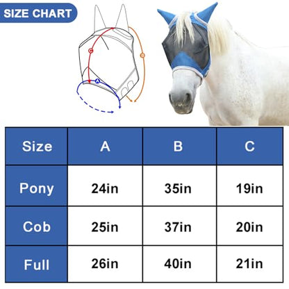 Horse Fly Mask with Ears, Breathable Fine Mesh Royal Blue Cob - color: Royal Blue, size: Cob
