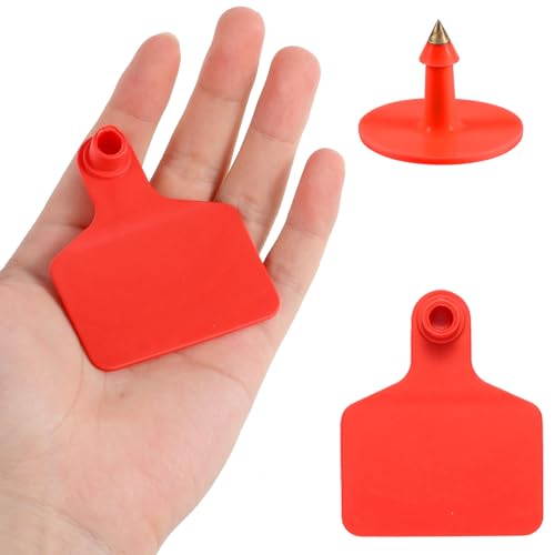 100PCS Large Plastic Livestock Ear Tags - ID Tags for Cattle, Sheep, Goats, Pigs - Red - color: Red