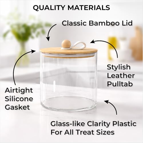 Dog Treat Container Airtight & Dog Treat Jar With Lid: Pet Food Storage | Create a tidy, modern pet feeding zone, Clear acrylic shows food levels instantly, Protect pet food from going stale.