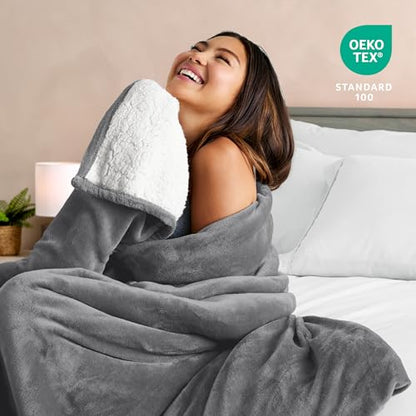 Bare Home Sherpa Fleece Blanket (Full/Queen, Grey) - color: 05 - Grey, size: Full/Queen