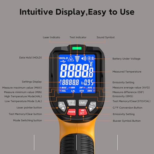 58°F to 3992°F Infrared Thermometer Gun,Triple Laser, 50:1 D/S - color: Yellow/-58°F to 3992°F