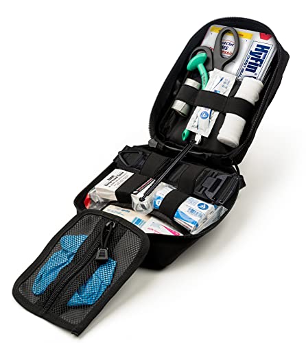 Scherber Premium IFAK Kit Trauma Pack | HSA/FSA Approved | SOF Tourniquet, QuikClot 4x4 HyFin Chest Seal, Israeli Bandage | Fully Stocked MOLLE Pouch for Gunshot, Bleeding, Major Wound Care (Black) - color: Black