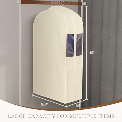 Univivi 40 Inch Cloth Garment Bags for Hanging Clothes 2 Pack, Beige | Breathable Cotton Fabric, Strong Zipper, Organza Window, 10in Wide Gusset Fits 6 Hangers, Perfect for Suits, Coats, Jackets - size: 40 Inch - 2 Pack - Beige