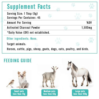 Activated Charcoal for Dogs, Cats, and All Pets, Charcoal for Dogs Poisoning, Digestive Health, Gas & Liver Support, Non-GMO, Gluten Free,3.53oz(Powder) - size: 3.53oz