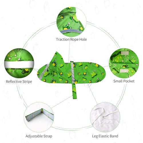 NACOCO Large Dog Raincoat Adjustable - Pet Frog Water Proof Clothes Lightweight Rain Jacket Poncho Hoodies with Strip Reflective Green (M, Green Frog) - color: Green Frog, size: Medium (Pack of 1)