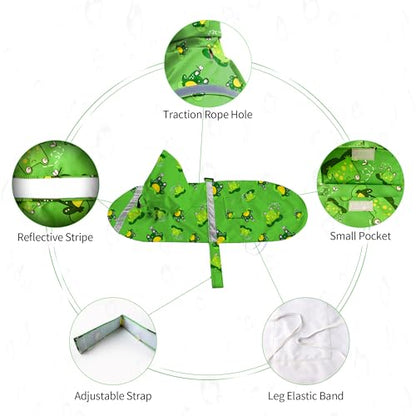 NACOCO Large Dog Raincoat Adjustable - Pet Frog Water Proof Clothes Lightweight Rain Jacket Poncho Hoodies with Strip Reflective Green (M, Green Frog) - color: Green Frog, size: Medium (Pack of 1)