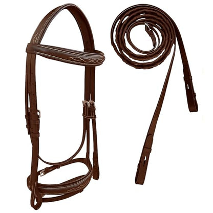 Majestic Ally Fancy Stitched Padded Bridle – Crown, Browband & Noseband – Removable Flash & Laced Reins Full - color: Brown