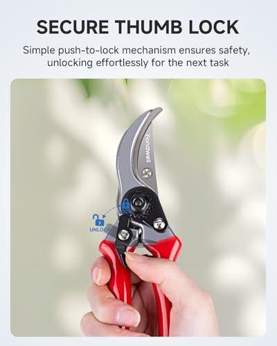 Fondwell 8.5" Professional Hand Pruners Bypass Pruning Shears for Gardening | Heavy Duty Garden Clippers, Cuts 1-Inch Branches, Comfortable Use - Trusted by Professional Landscapers and Nursery Workers - color: Red (Bypass)