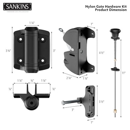 Self-Closing Gate Hinges and Key Lockable Gate Latch Kit, Fence Gate Hardware Kit for Wooden Fence, Pool Safety Fence Adjustable Hinges and Double-Sided Latches Hardware for Metal, Woode