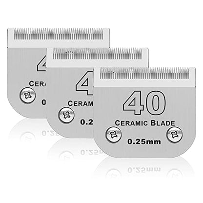 40# Dog Grooming Ceramic Blades,Compatible with Andis,Oster A5,Wahl KM10 | Size 40# Detachable Blade 1/100-Inch 0.25MM Cut Length,3 Pack - size: 3pc 40:1/100''(0.25mm)